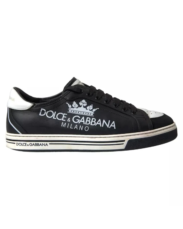 Dolce & Gabbana Crown Print Leather Low-Top Sneakers