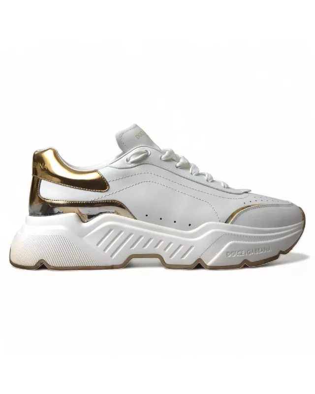 Dolce & Gabbana Leather Casual Sneakers with Gold Accents