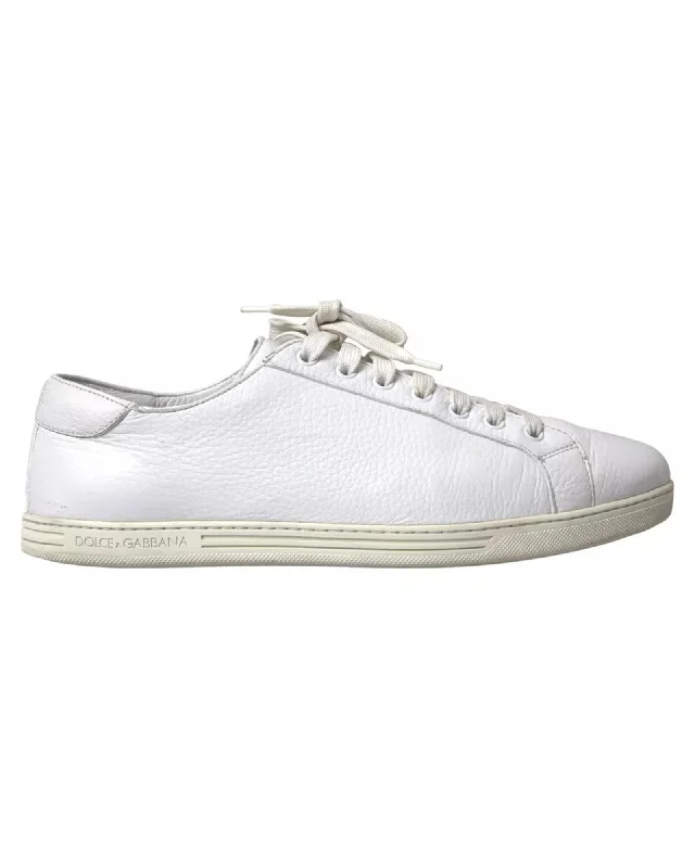 Dolce & Gabbana Leather Lace Up Sneakers with Gold Logo Detail