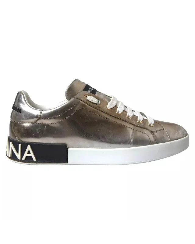 Dolce & Gabbana Metallic Leather Logo Sneaker Shoes