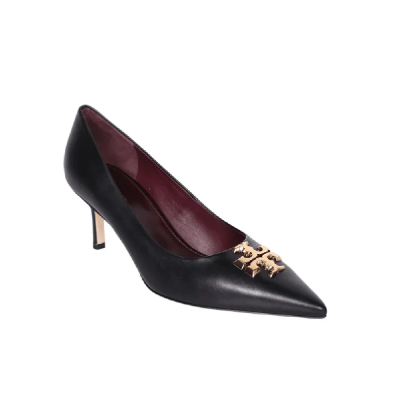 Tory Burch Women's Eleanor Leather Gold Logo 65MM Pumps, Perfect Black