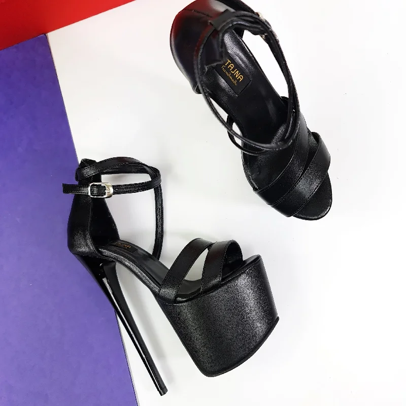 Black Double Strap High Heel Sandals