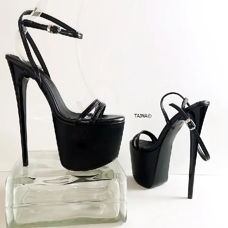 Black Pencil Heel Platform Sandals