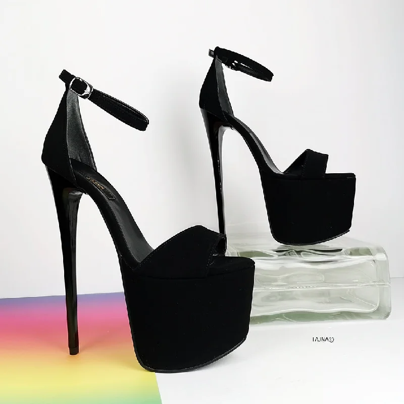 Black Suede High Heel Platform Sandals