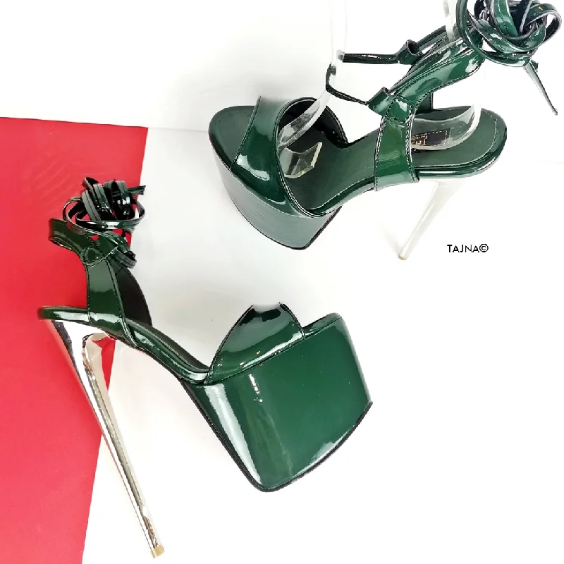 Emerald Green Glossy High Heel Sandals