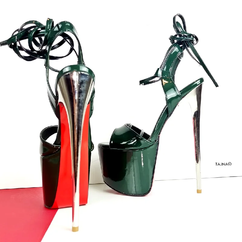 Emerald Green Glossy High Heel Sandals