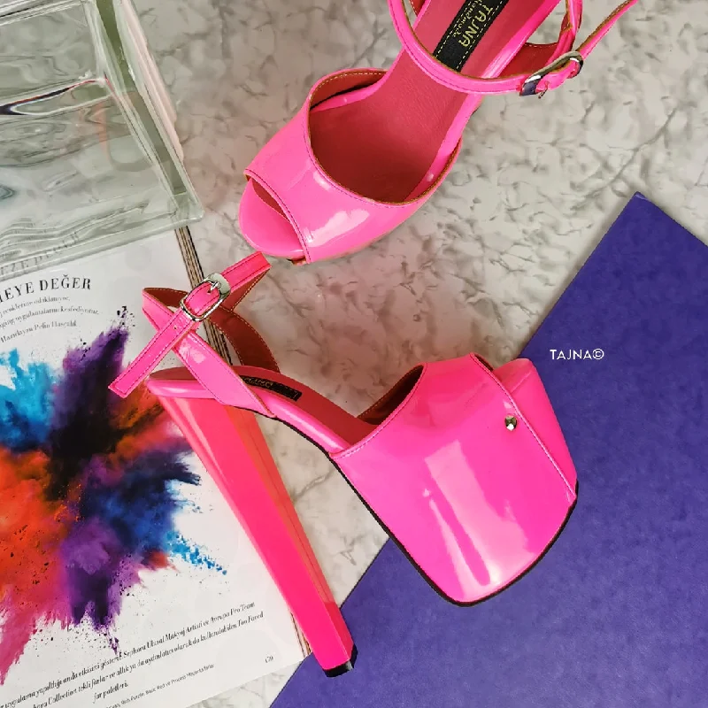 Neon Pink Chunk High Heel Sandals