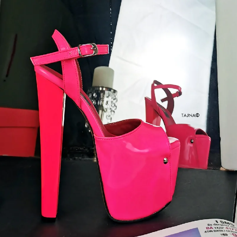 Neon Pink Chunk High Heel Sandals