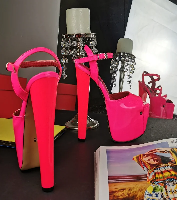 Neon Pink Chunk High Heel Sandals