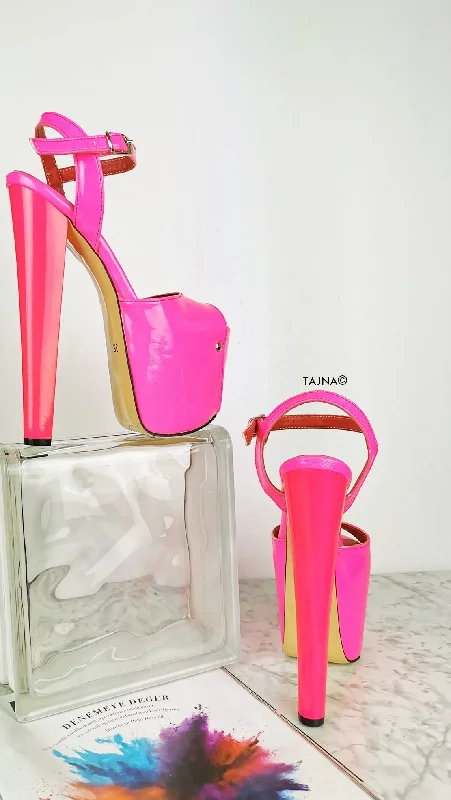 Neon Pink Chunk High Heel Sandals