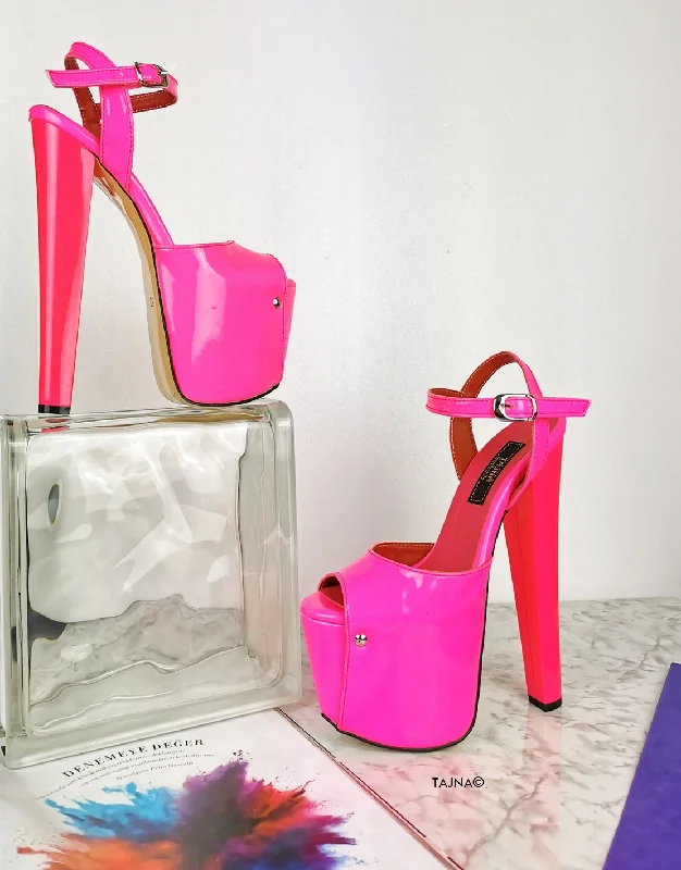 Neon Pink Chunk High Heel Sandals