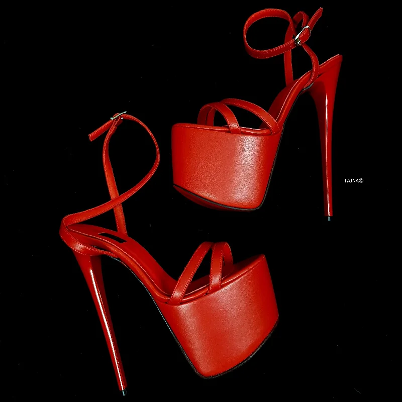 Red Matte High Heel Platform Sandals