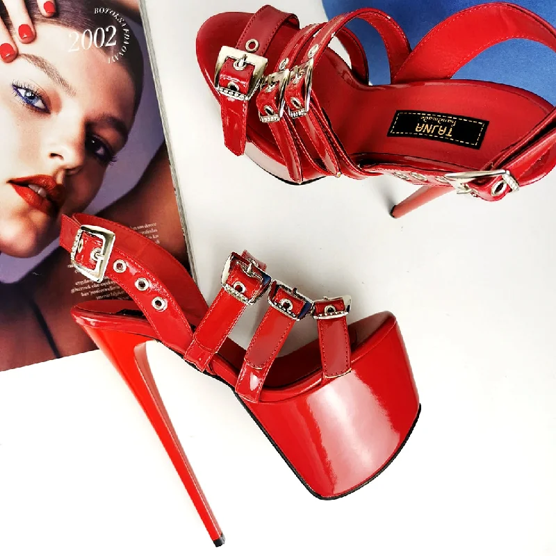 Red Triple Belted High Heel Sandals