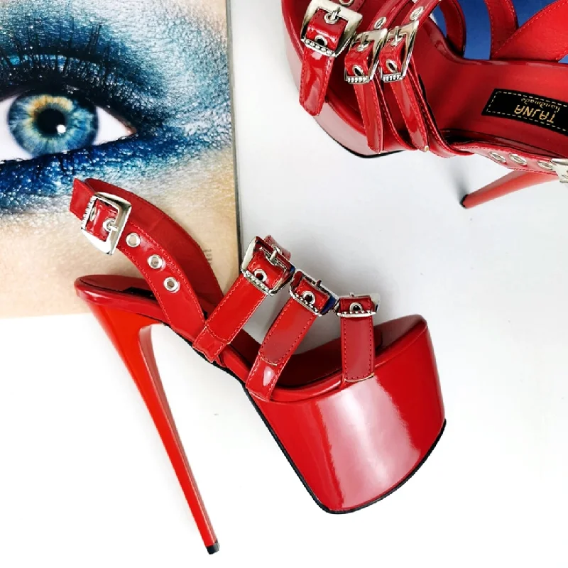 Red Triple Belted High Heel Sandals