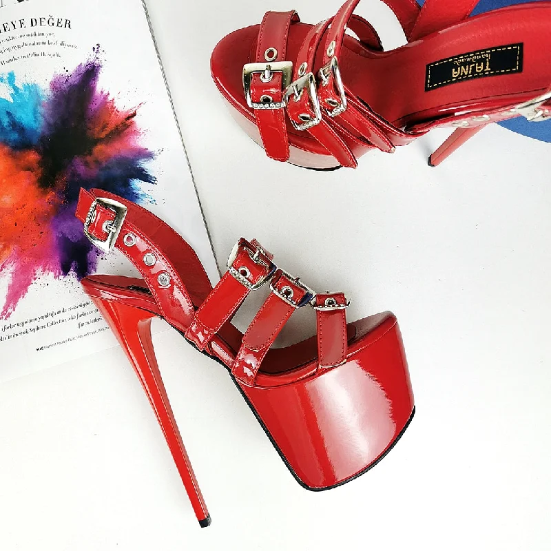 Red Triple Belted High Heel Sandals