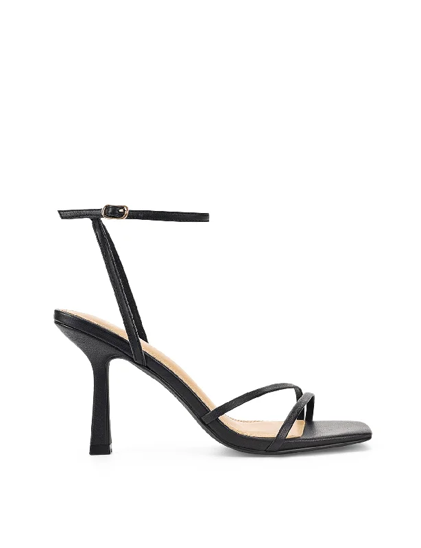 Sprinkle Strappy Heels - Black Leather