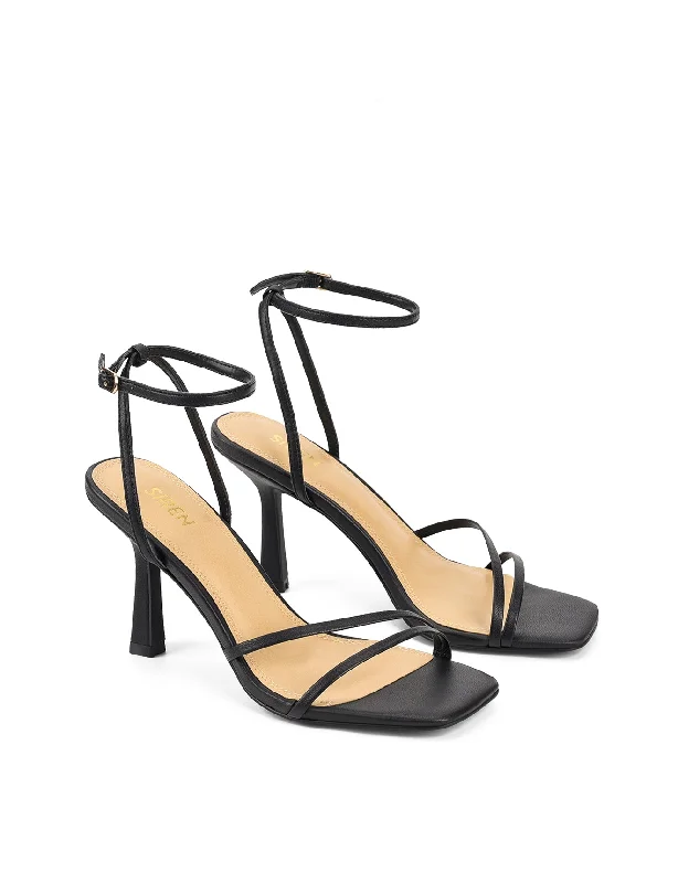 Sprinkle Strappy Heels - Black Leather