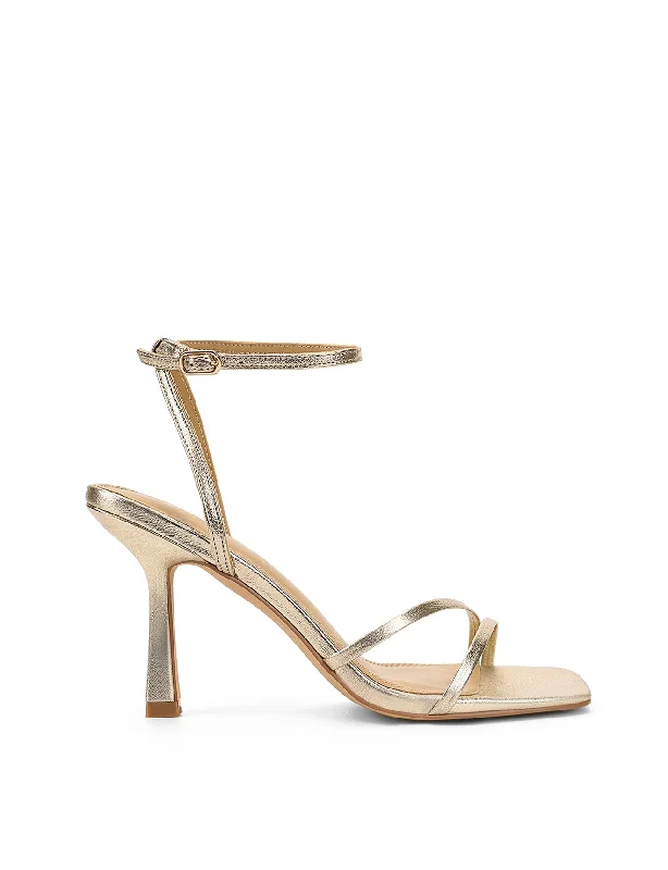 Sprinkle Strappy Heels - Gold Metallic Leather