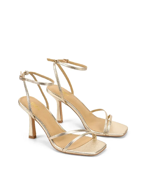 Sprinkle Strappy Heels - Gold Metallic Leather