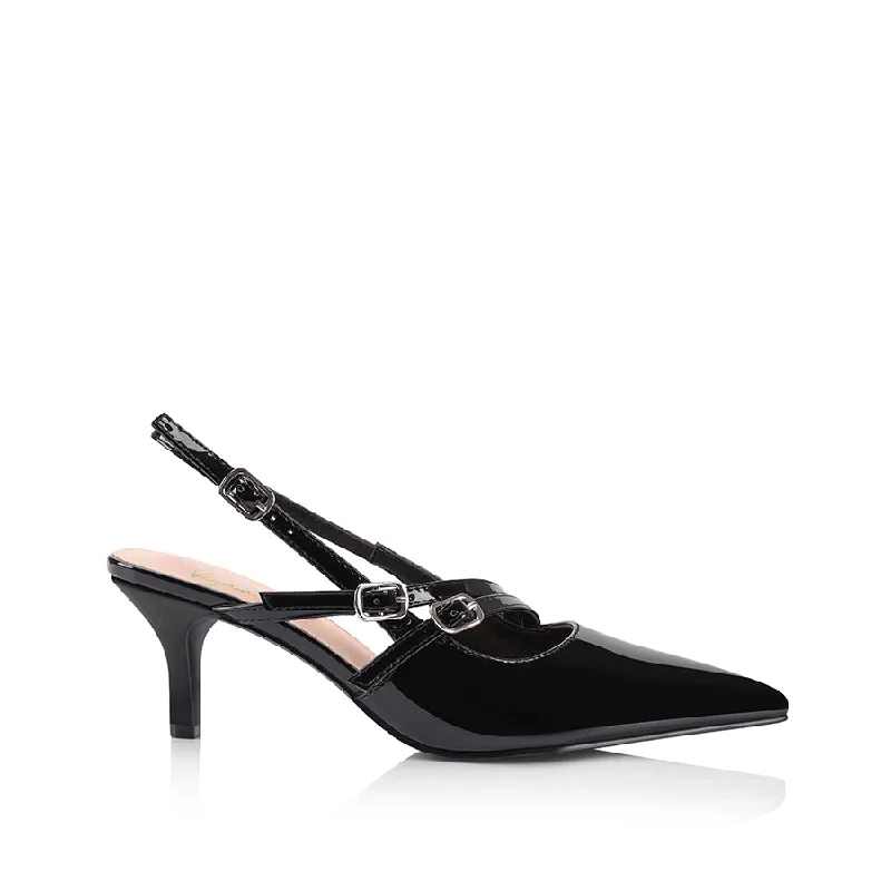 Zedd Point Toe Kitten Heels - Black Patent