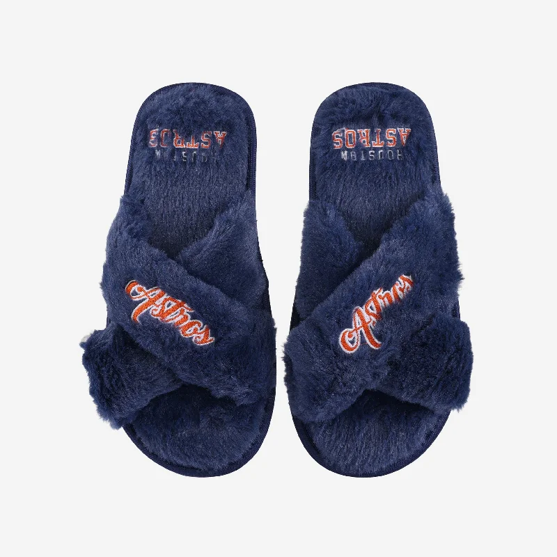 Houston Astros Womens Script Wordmark Fur Cross Slide