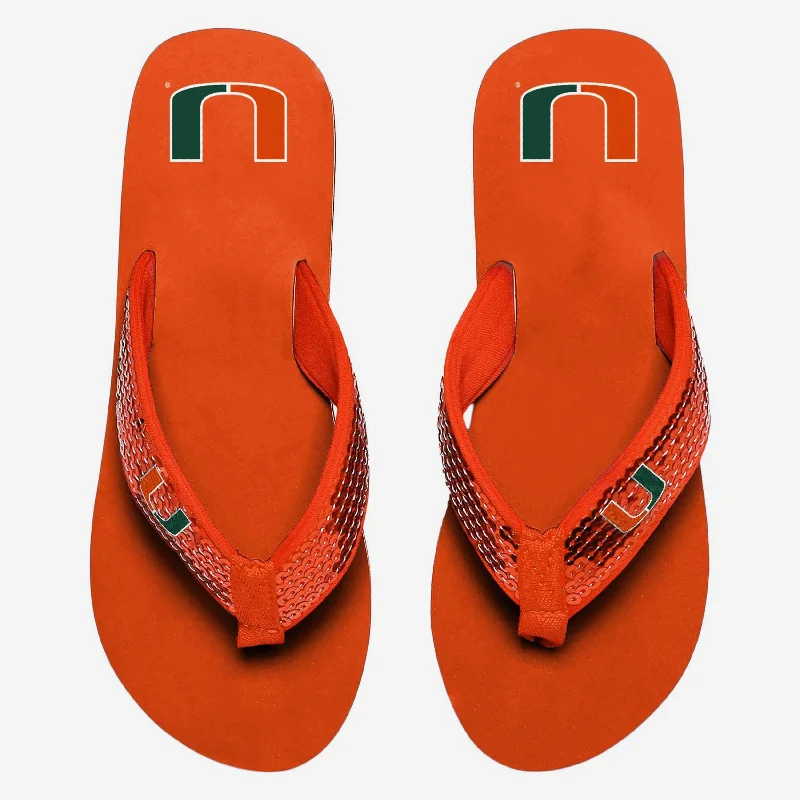 Miami Hurricanes Womens Sequin Flip Flop