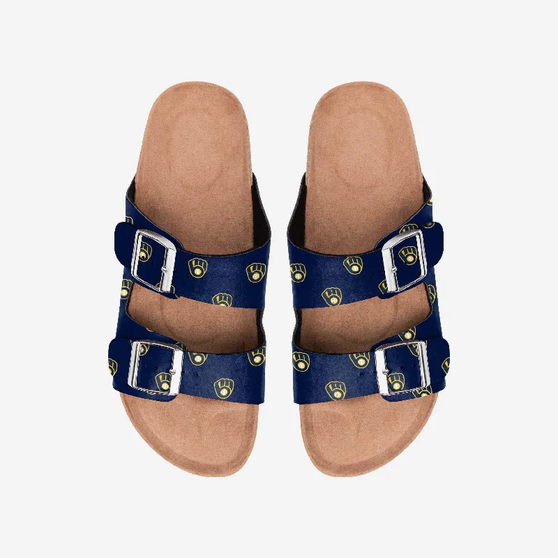 Milwaukee Brewers Womens Team Logo Double Buckle Sandal