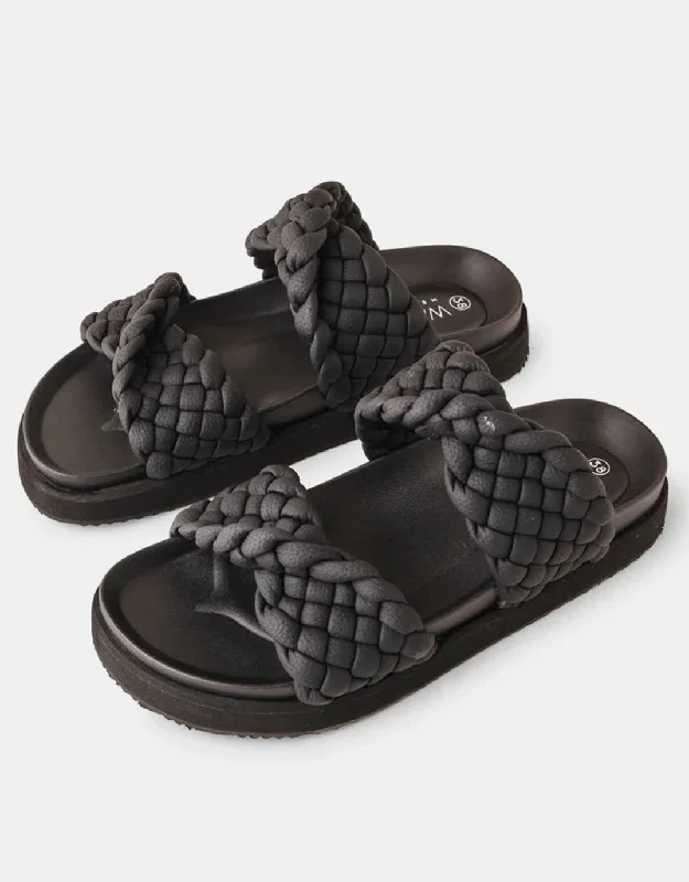 Mim Leather Slides - Black