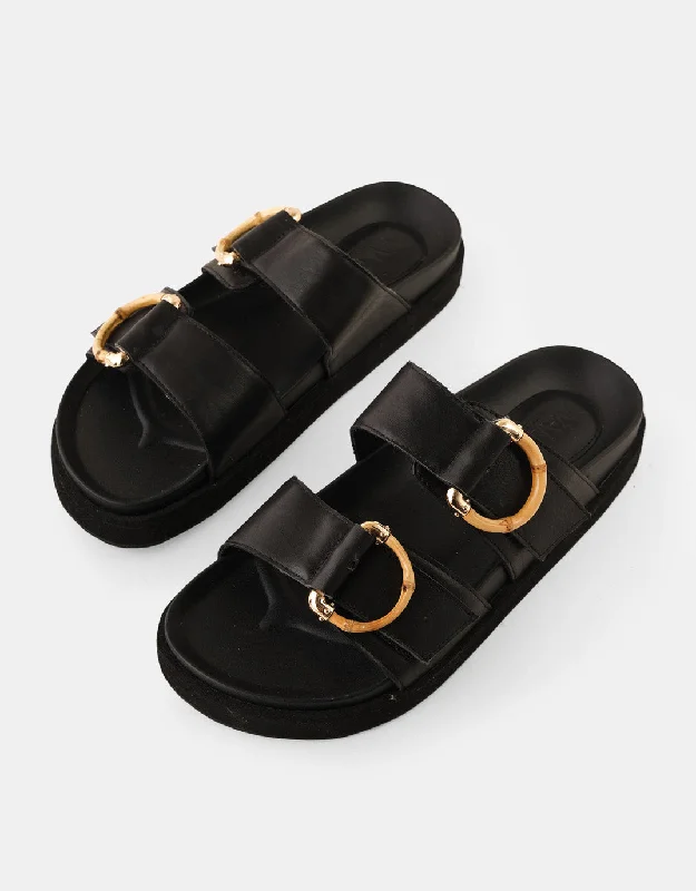 Mint Leather Slides - Black