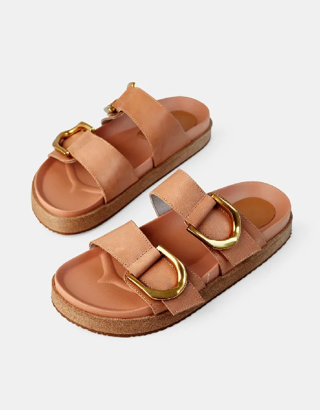 Mint Leather Slides - Tan