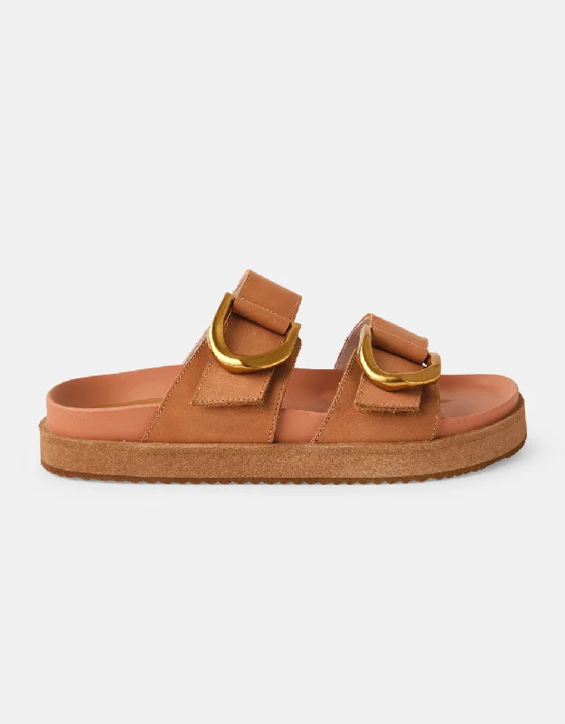 Mint Leather Slides - Tan