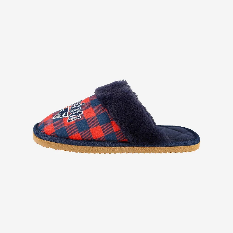 New England Patriots Womens Plaid Sherpa Mule Slipper