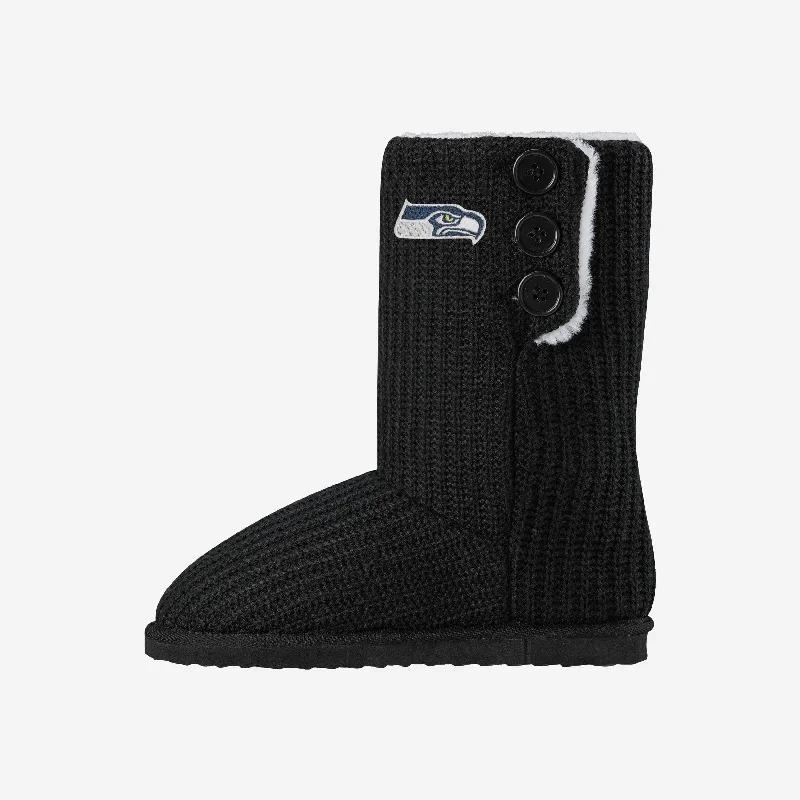 Seattle Seahawks Knit High End Button Boot Slipper