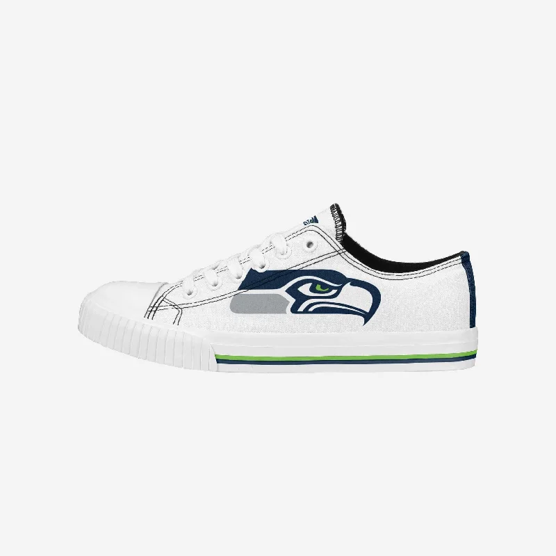 Seattle Seahawks Womens Big Logo Low Top White Canvas Shoes