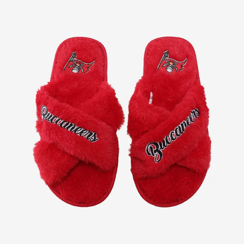 Tampa Bay Buccaneers Womens Script Wordmark Fur Cross Slide