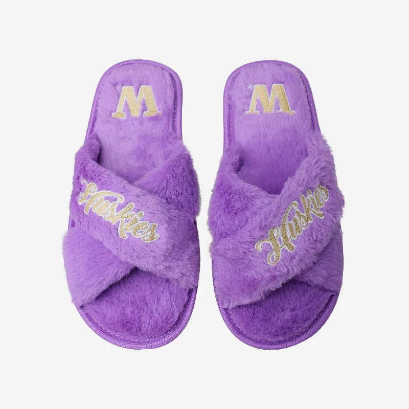 Washington Huskies Womens Script Wordmark Fur Cross Slide